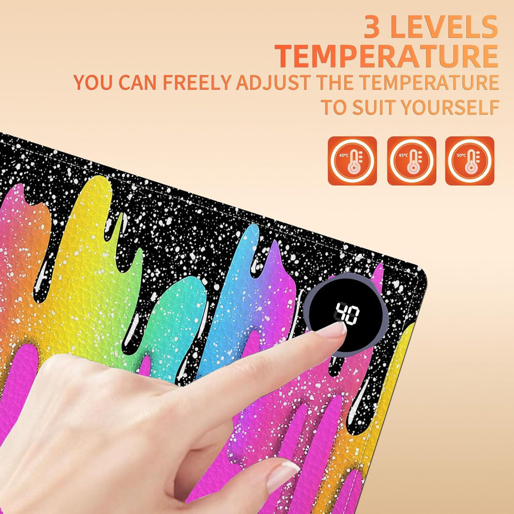 Heated Mouse Pad, Warm Desk Pad, Keyboard Mat 31.5 x 13 Inch Large Size Intelligent Fast Heating, 3 Speed Adjustable, Timed Auto Power Off for Game Office Home,Rainbow Ice Crea