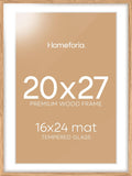 Homeforia 20x27 Picture Frame Natural Wood, High End Oak 20x27 Light Wooden Poster Frame with Mat 16x24, 20 x 27 Frames Matted to 16 x 24 Photo, 27x20 Hanging Frame, Tempered Glass, Wall Kit, Set of 1