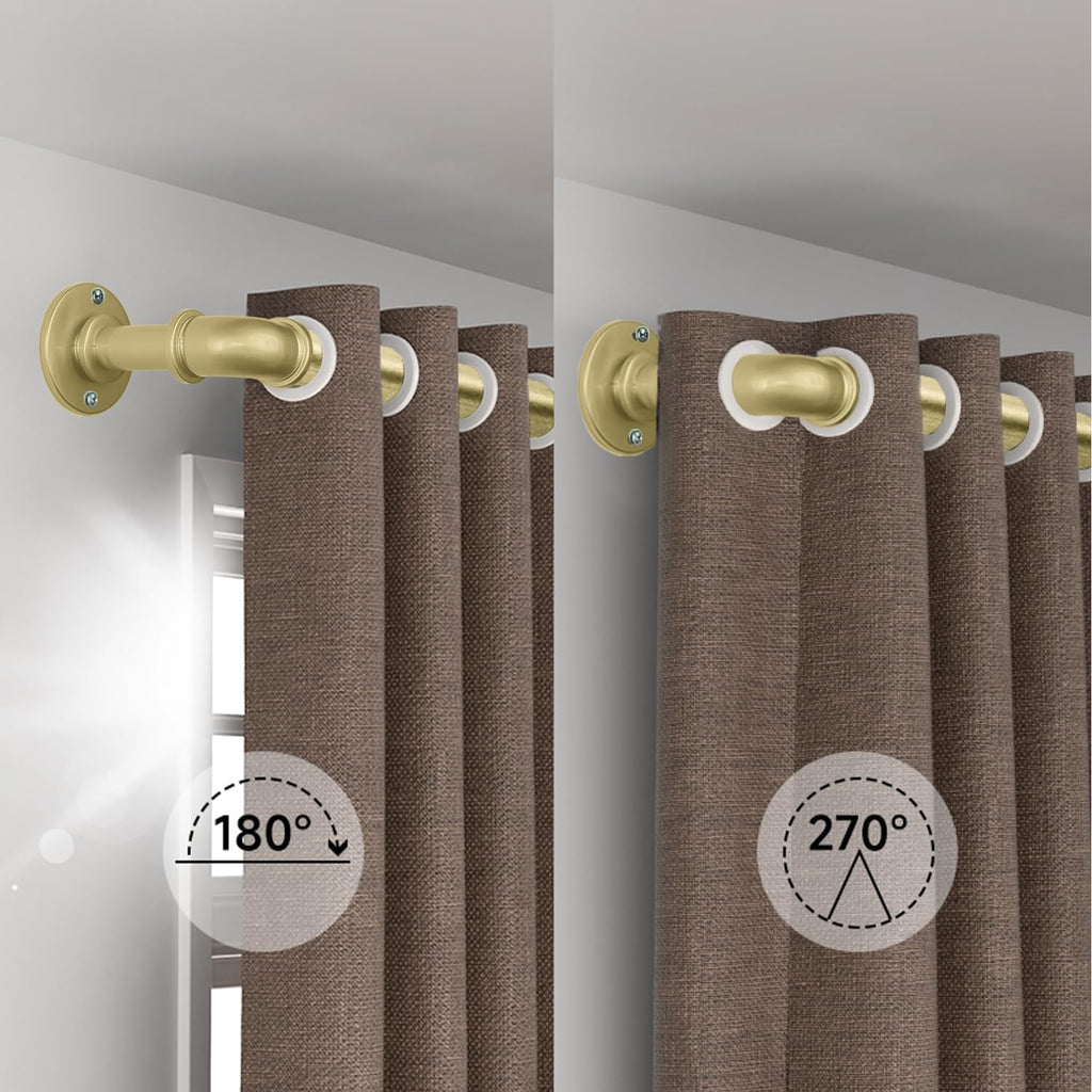 Gold Curtain Rods 18 to 45 in,Wraparound Curtain Rods,Adjustable Length,1 in Diameter Pipe,Wall or Ceiling Mounted,for Bedroom and Living Room (Gold 18” to 45”)