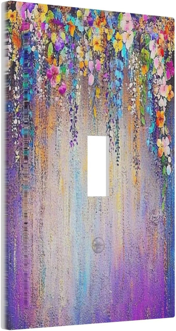 Colorful Country Flower Wildflower Floral Decorative Light Switch Cover 1 Gang Single Toggle Device Electrical Faceplate Switchplates Decorator Outlet Wall Plate For Bed Room Living Room Decor