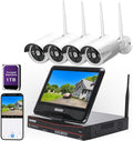 10CH Expandable Wireless Security Camera System with 10.1" Monitor 4pcs 5MP Indoor Outdoor Camera 1-Way Audio Night Vision Motion Detection Home Business CCTV Surveillance 1TB HDD