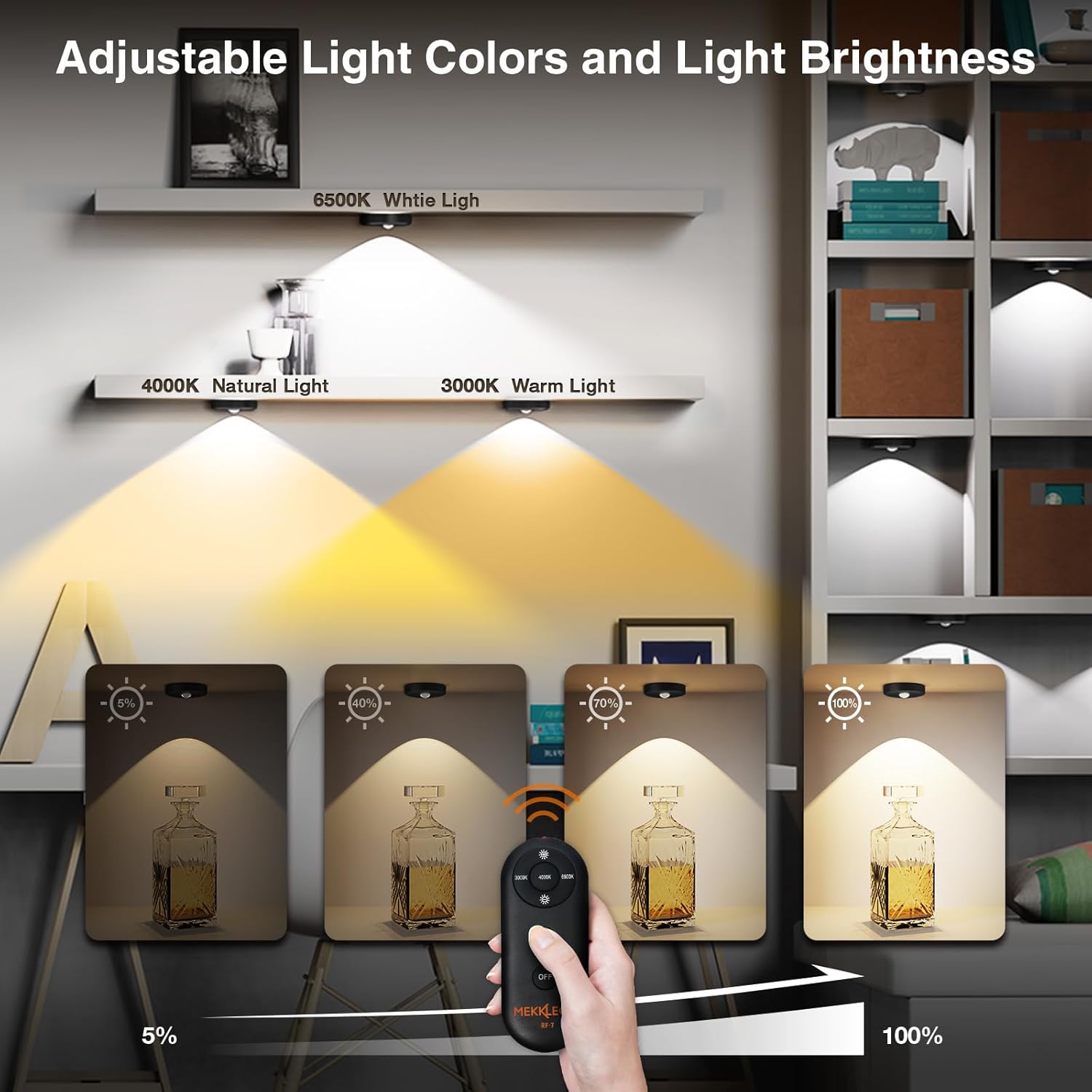 Puck Lights Cordless with Remote Control, 2200mAh Rechargeable Under Counter Lighting,3 Color Temperatures Dimmable Under Cabinet,Closet Light,Tap Light for Hallway (Black, 5PCS)