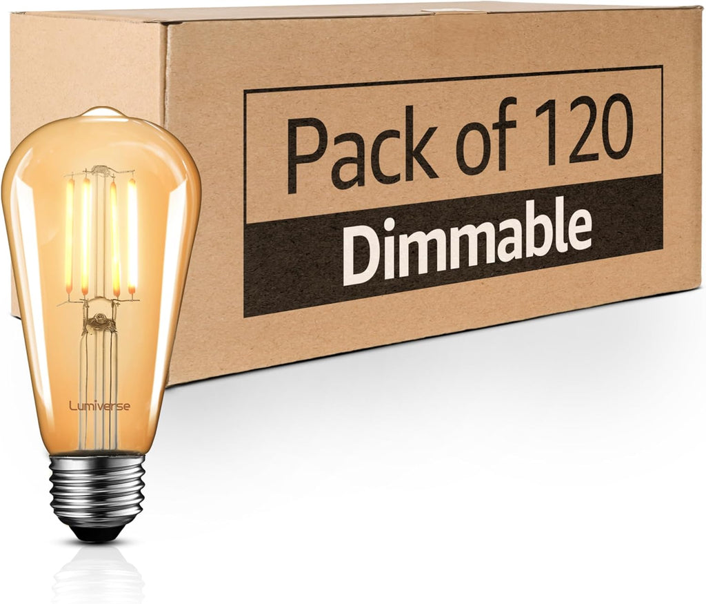 Lumiverse 120 Pack E26 Vintage LED Edison Bulbs CRI 90+, 5.5W 60W Equivalent Dimmable, Antique Style ST19/ST58 LED Light Filament Bulbs 2200K Warm White