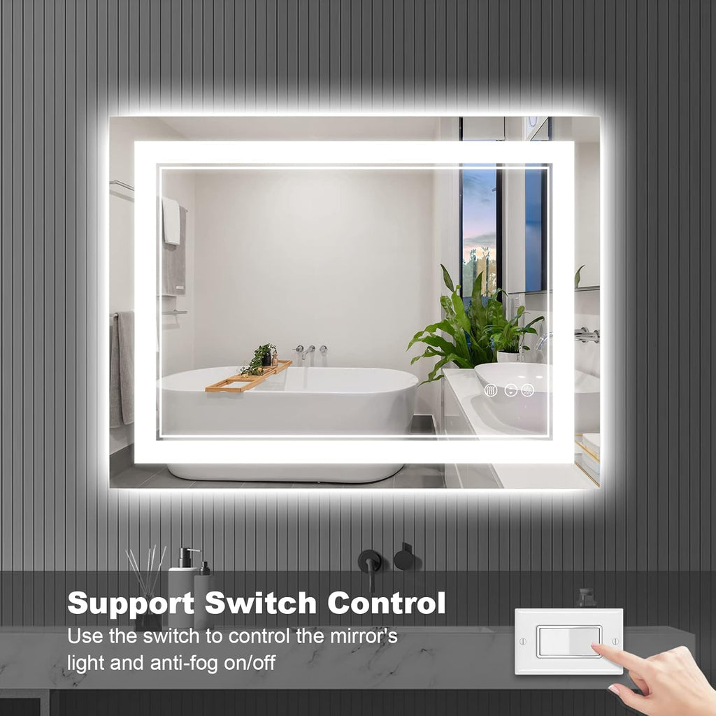 40 x 32 Inch LED Bathroom Mirror, Front Light and Backlit Anti-Fog Dimmable Memory Lighted Vanity Mirror, Shatterproof Wall-Mounted Led Mirror for Bathroom