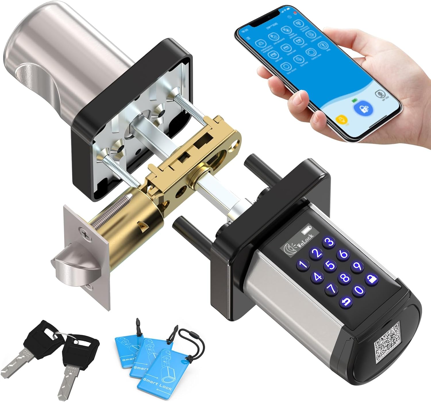 WELOCK WiFi Smart Door Lock, 5-in-1 Keyless Entry Doorknob with Auto-Locking, Bluetooth App Control,Password,2 Keys and IC Cards, Easy Installation for Bedroom,Home, Office(Black)