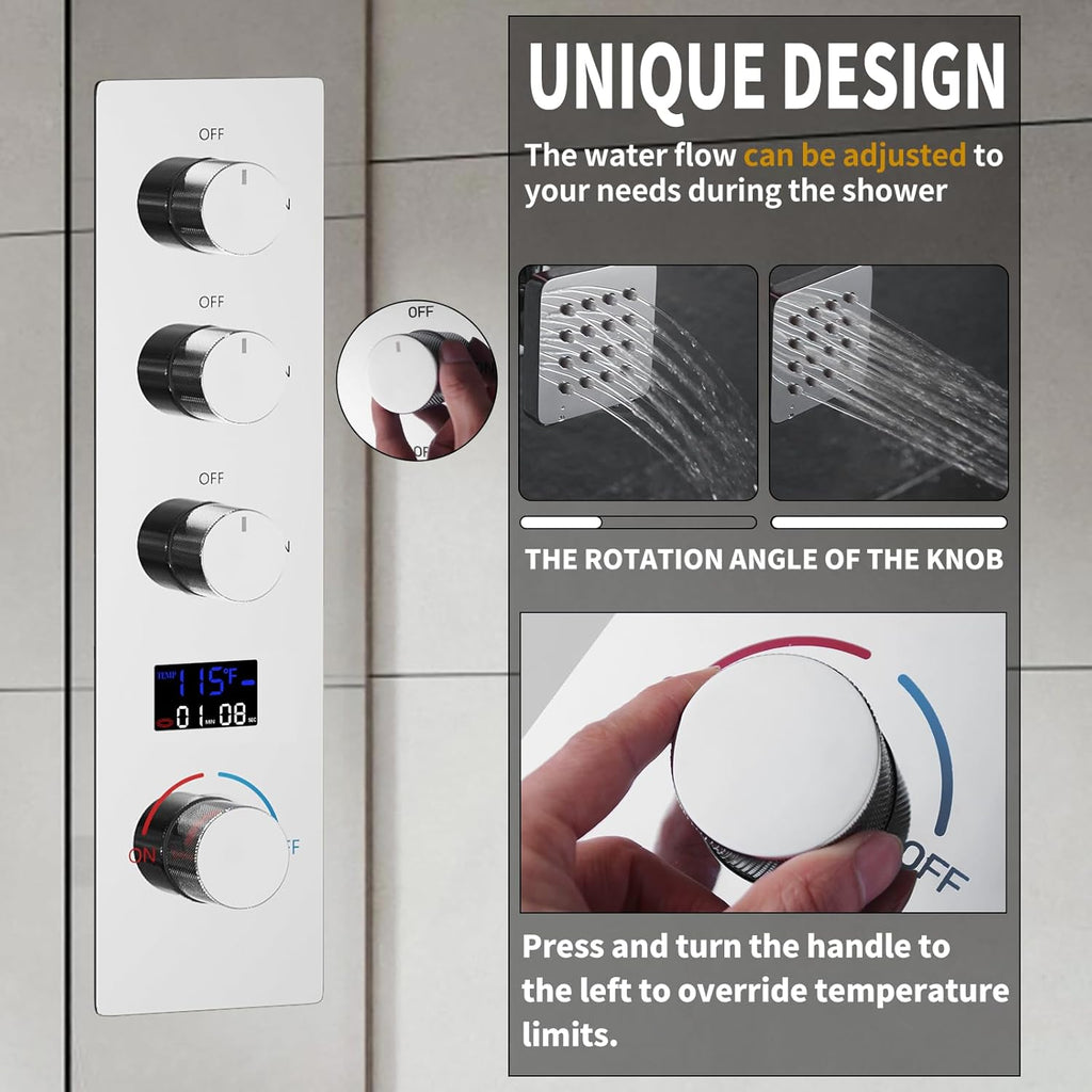 Brass Temperature Shower Diverter Valve Chrome 3 Way Outlets Concealed Digital Display Shower Mixer Valve Kit Bathroom Shower Diverter On Off Flow Control Replacement Valve