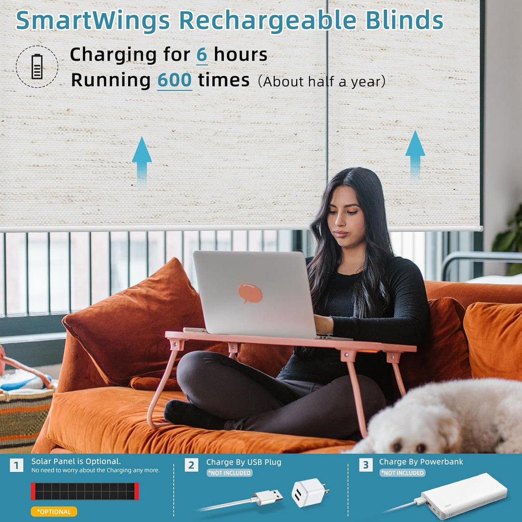 SmartWings Motorized Smart Blinds with Remote, Custom Automatic 100% Blackout Roller Shade Compatible with Alexa/Homekit/Google, Electric Smart Blinds for Indoor Windows, Linen White