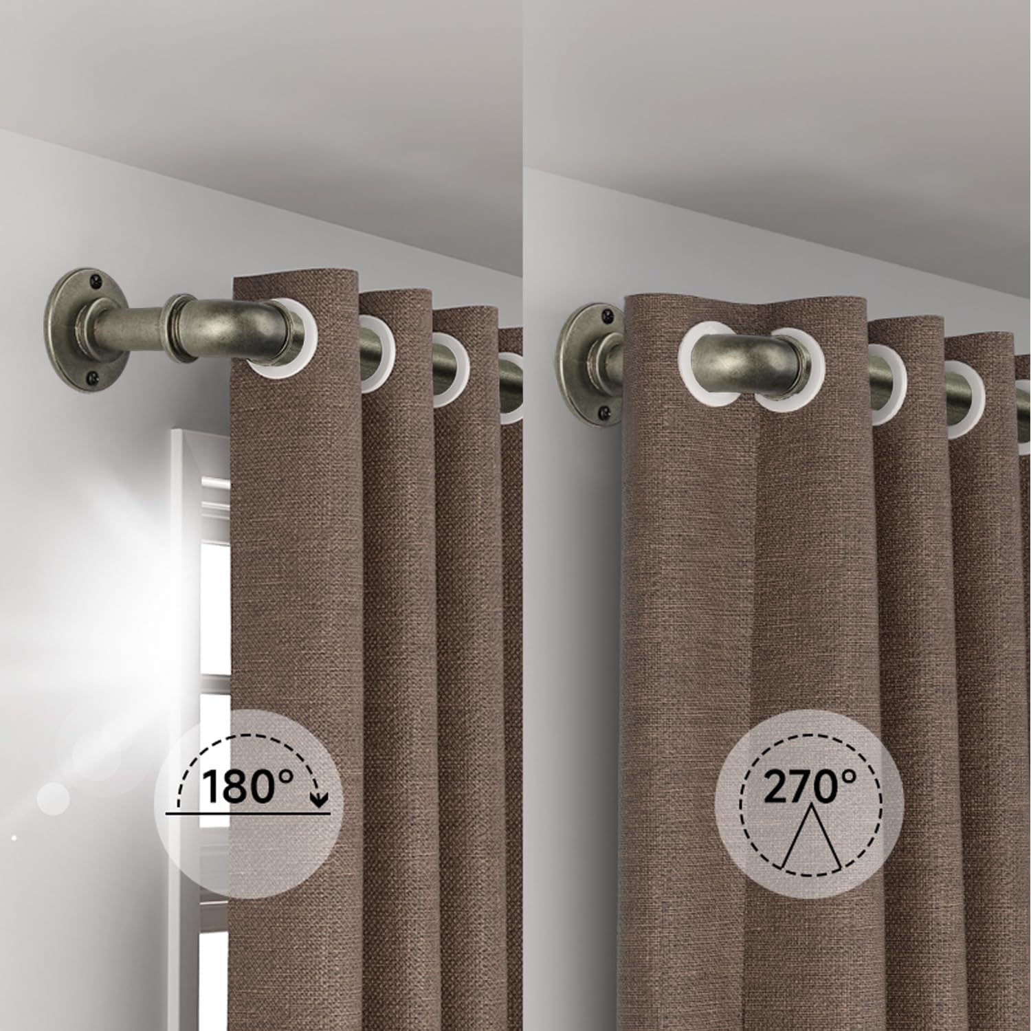2PCS Industrial Curtain Rods for Windows 18 to 88 Inches Adjustable Length, 1 Inch Diameter, with Aluminium Finials (Antique Silver, 18” to 88”2PCS)