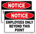 2PC Employees Only Beyond This Point Sign, 10 x 7 Inches - Aluminum - No Customers Allowed In Work Area For Door, Do Not Enter, Restricted Area Sign