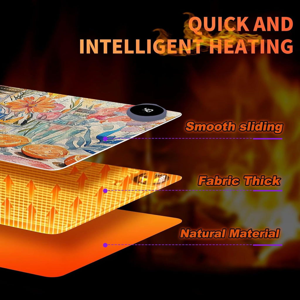 Heated Mouse Pad 23.6 x 14 in 3-Temp Fast Heating Desk Mat with Auto Timer Warmer for Hands Wrist Pain Relief Waterproof Keyboard Mat for Office, Gaming, Home, Floral Kitchen
