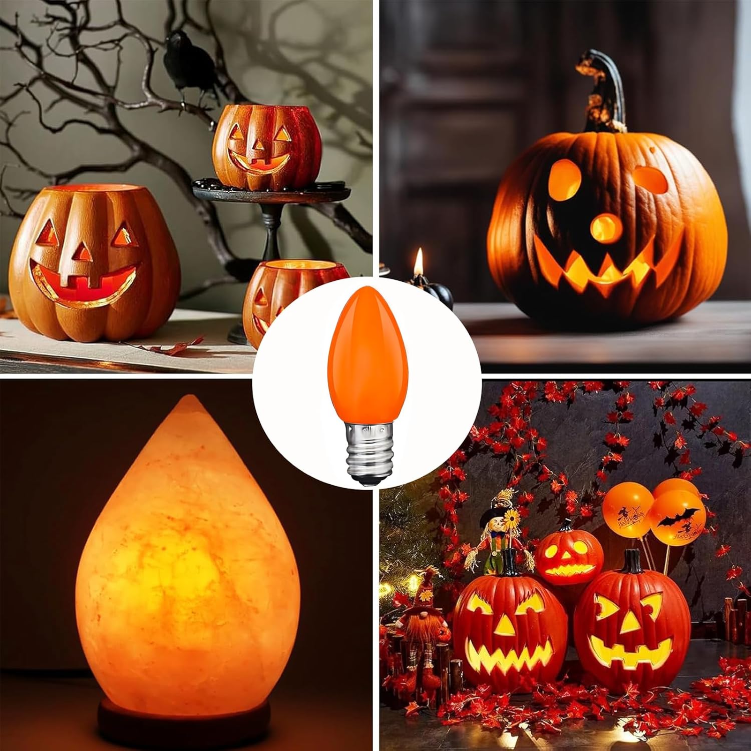 C7 Orange LED Light Bulbs, 25-Pack E12 Base, Halloween & Outdoor String Lights, Waterproof, Energy-Efficient Night Light Bulbs, Replacement Bulbs for Porch, Patio, Yard & Holiday Decor