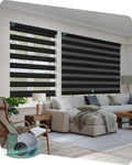 Yoolax Motorized Zebra Blinds Works with Alexa, Motorized Blinds with Remote Custom Size, Privacy Electric Zebra Shades for Windows (95% Shading Luxury Black)