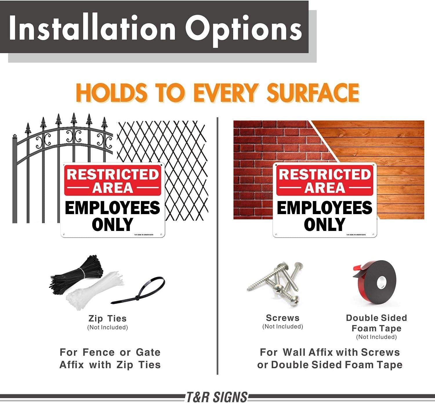 Restricted Area Sign Employees Only Sign - 2 Pack - 10 x 7 Inches Rust Free .040 Aluminum - UV Protected, Waterproof, Weatherproof and Fade Resistant - 4 Pre-drilled Holes