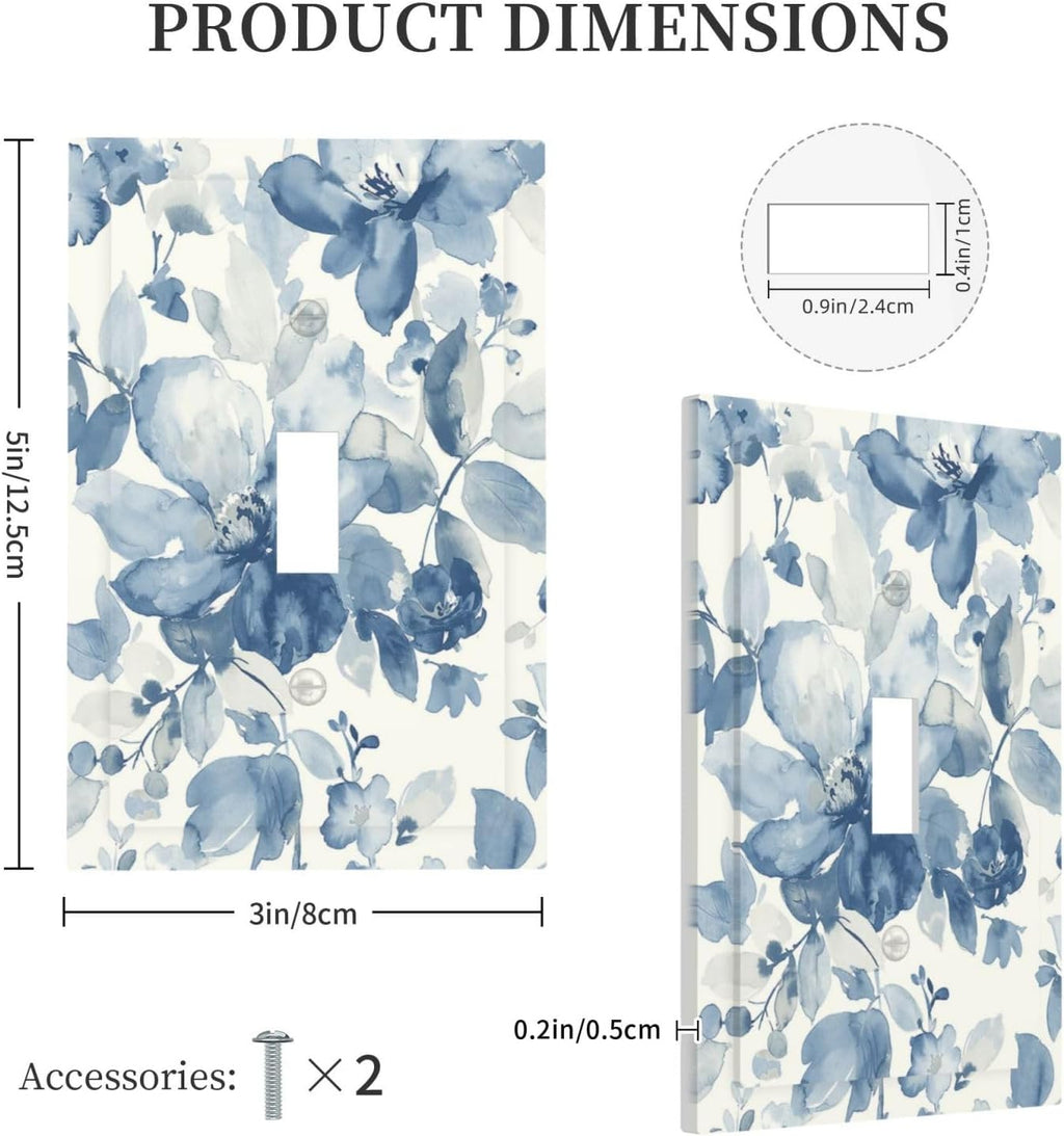 Decorative Light Switch Cover Blue Watercolor Floral 1 Gang Single Toggle Device Electrical Faceplate Switchplates Decorator Outlet Wall Plate for Bedroom Bathroom Decor