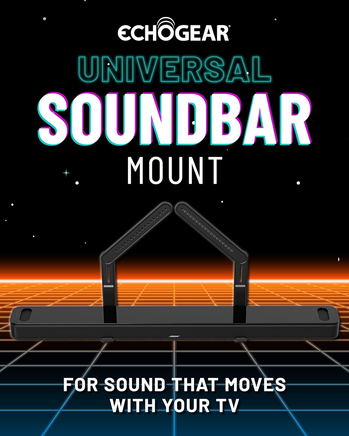 ECHOGEAR Sound Bar Mounting Bracket for Under TV - Adjustable Height & Depth for Max Compatibility Between TV & Soundbar - Dolby Atmos Compatible & Works with LG, Vizio, Bose & More