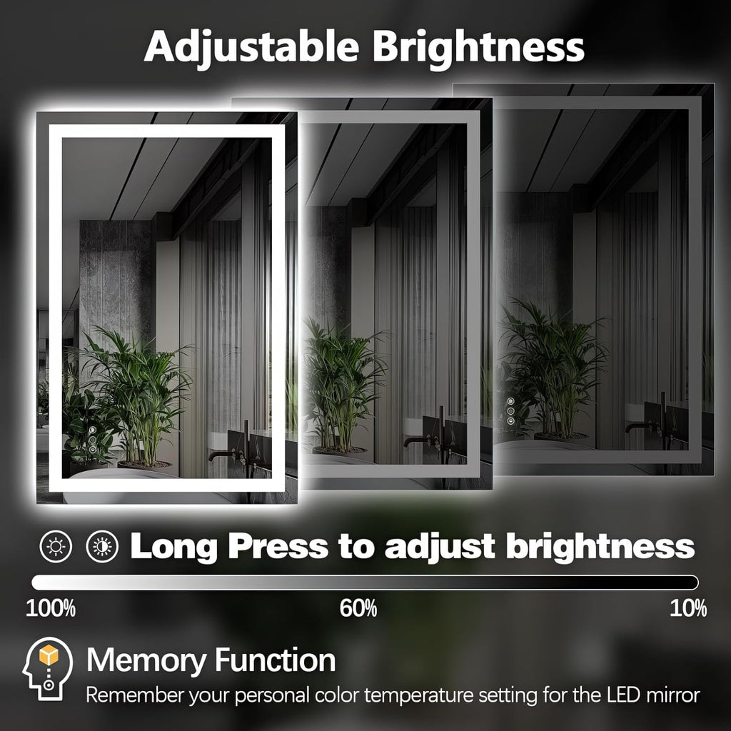 Niccy 36" x 24" LED Bathroom Mirror with Lights, Backlit and Front Lit, Lighted Vanity Mirror for Wall with 3 Colors, Anti-Fog, Shatter-Proof, Memory for Bedroom, Horizontal/Vertical
