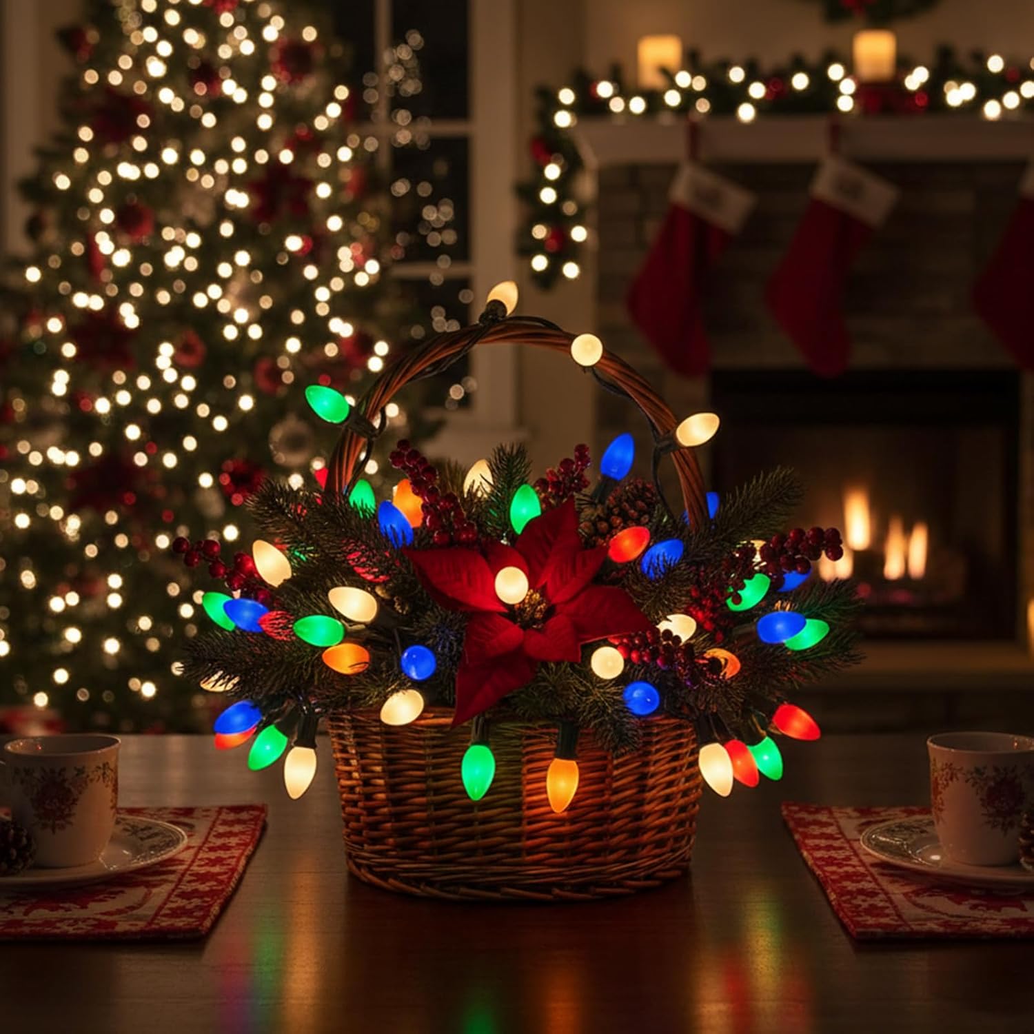 C7 LED Christmas Lights Replacement Bulbs, 25 Pack 0.6w C7 Ceramic Multicolor Light Bulbs with E12 Candelabra Base, Vintage Colored Light Bulbs for Indoor/Outdoor Christmas String Lights