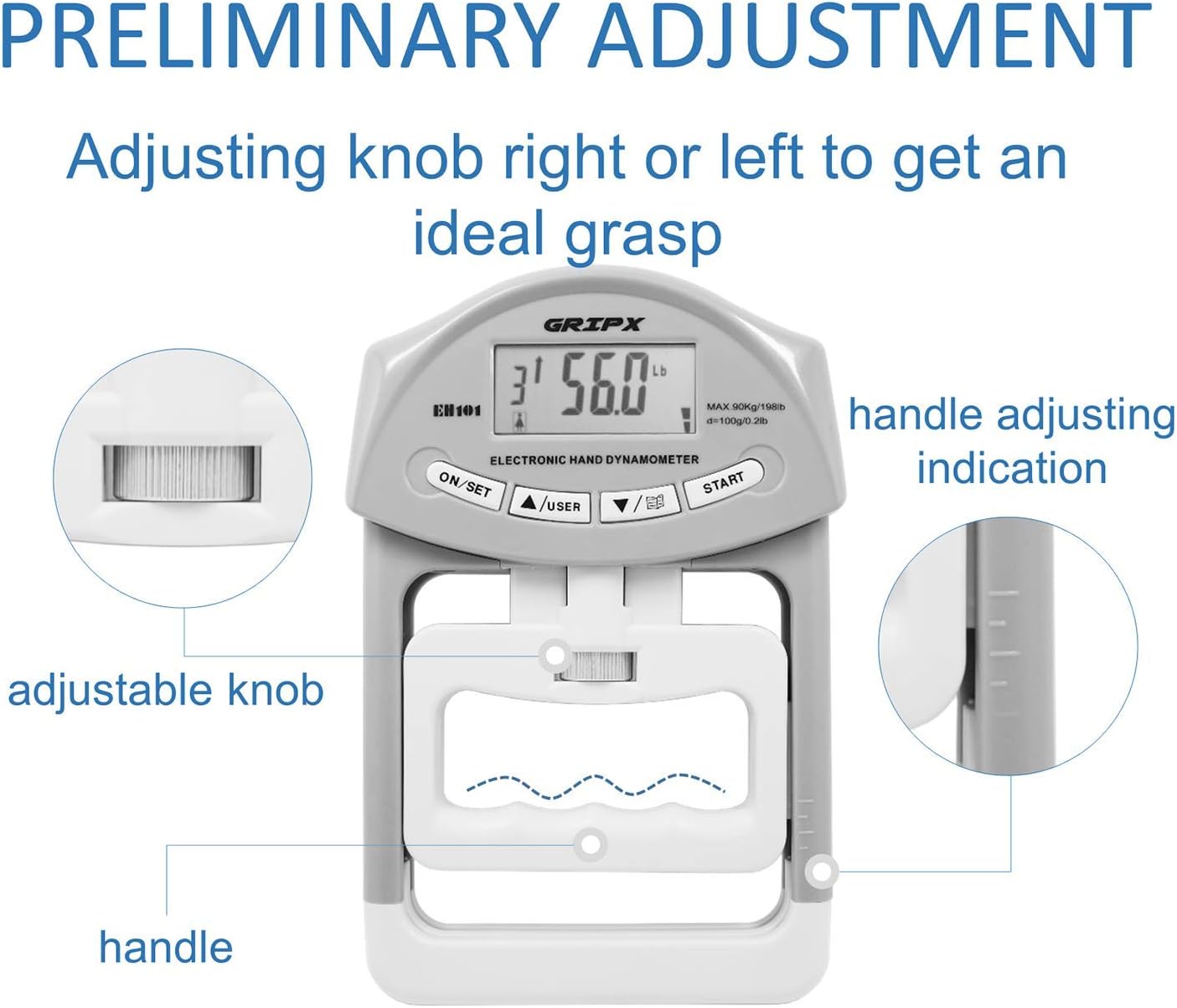 GRIPX Digital Hand Dynamometer Grip Strength Measurement Meter Auto Capturing Electronic Hand Grip Power 198Lbs / 90Kgs