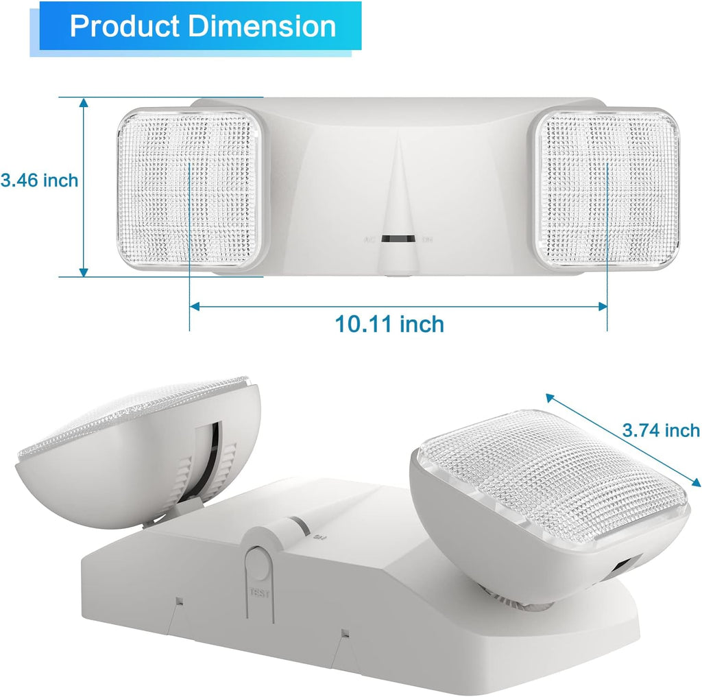 SPECTSUN 2 Packs Led Emergency Light White, Adjustable Square Head Emergency Led Light with Battery, White Emergency Light/Emergency Light Fixture/Emergency Exit Sign/Emergency Exit Light.