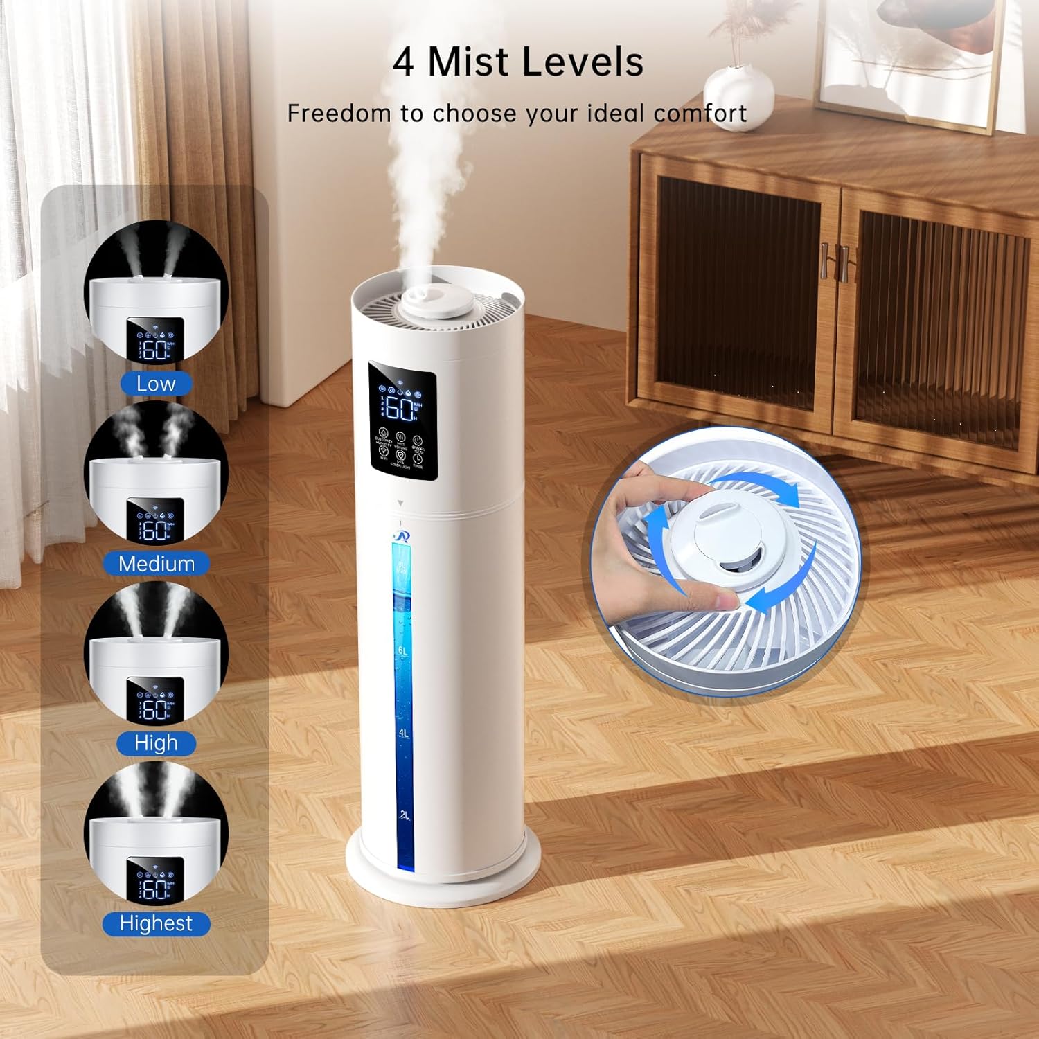 2.1Gal/8L Smart Humidifier Large Room, Top Fill Humidifiers for Bedroom with Diffuser, 7 Color Lights,16H Timer, Auto Mode, APP Remote Control, 4 Levels Cool Mist Air Humidifier for Plants Home Office