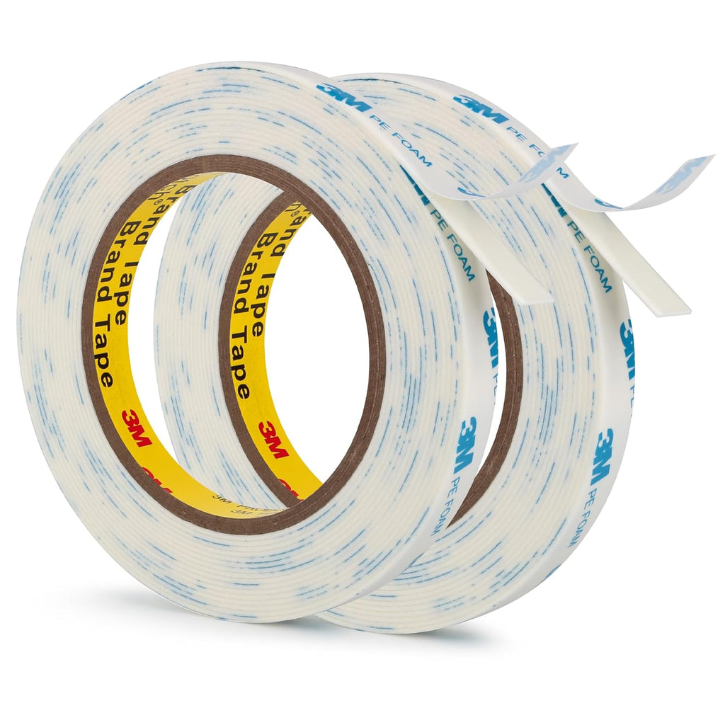 3M 1600T Double Sided Tape, PE Foam Tape 0.5" x 18 Ft White Removable Strong Adhesive No Residue for RV Picture Hanging, Posters Frames Wall Decor Indoor & Outdoor Use(2 Pack)