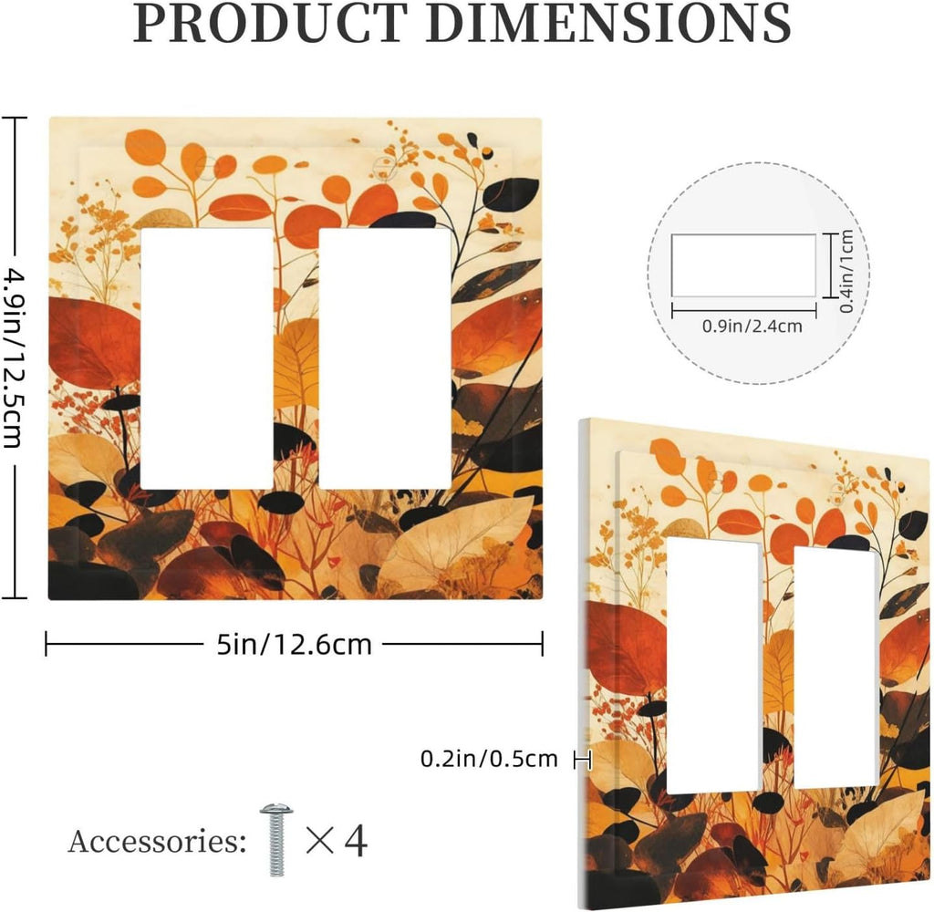 Decorative Outlet Covers Boho Warm Colorful Plant Leaves 2 Gang Double GFCI Rocker Electrical Wall Panels Light Switch Cover Plate for Bedroom living Room Decor