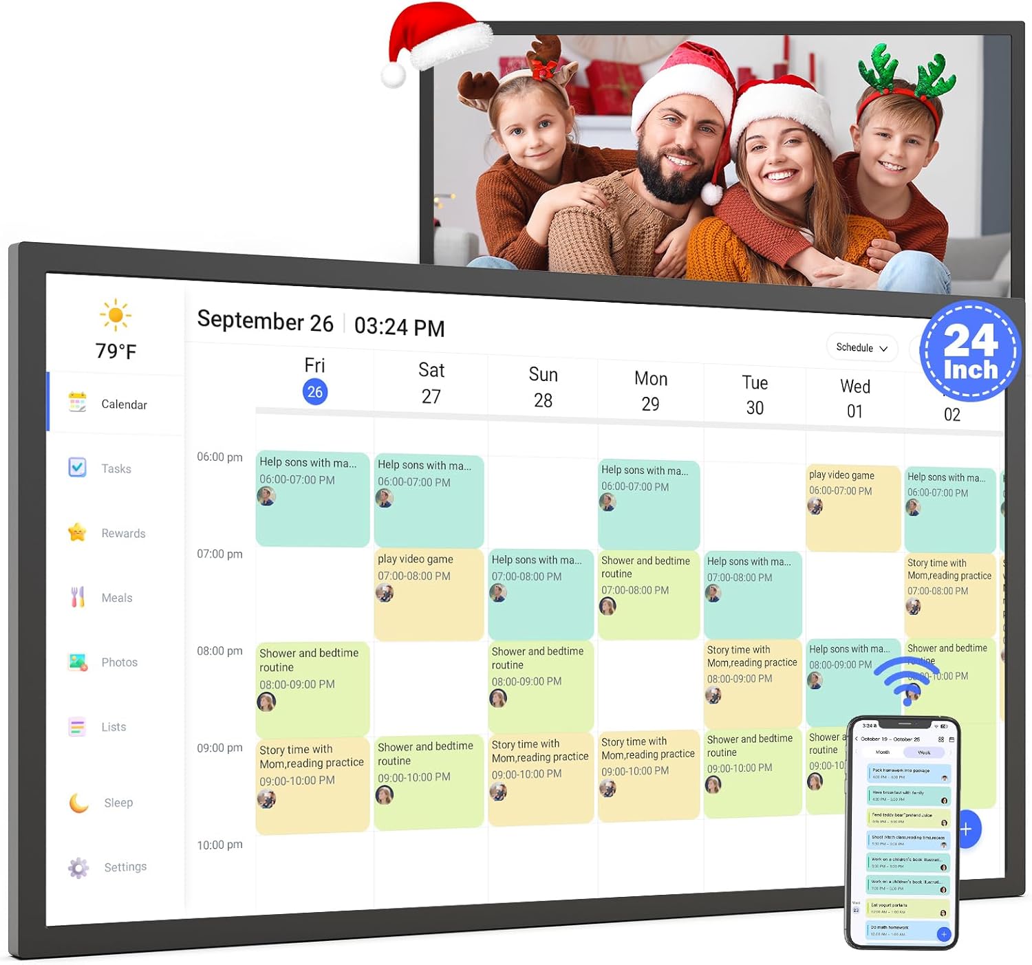 Digital Calendar Smart Chore Chart-for-Business-Schedules - 24" Wall Mounted Interactive Touchscreen Electronic Calendar, Auto-Sync Google iCloud Outlook Calendars for Family Household Organization