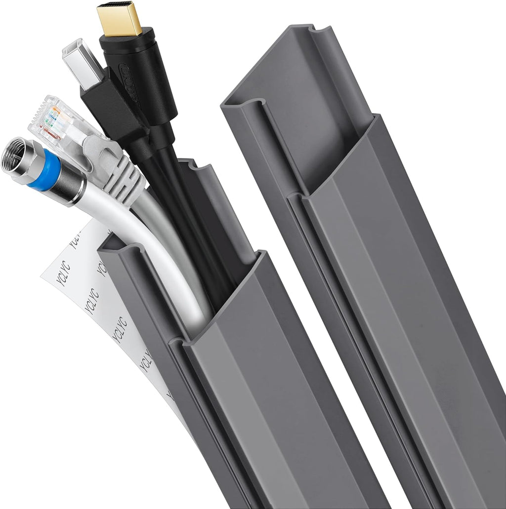 62.8in TV Cable Hider - Cord Hider Cable Management Wall, Cable Raceway Grey Wire Hider, Paintable Cable Concealer for Wall Mounted TV, Wall Wire Covers for Cords, 4* L15.7in *W1.2in *H0.59in