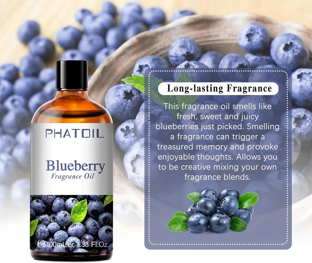 PHATOIL 3.38FL.OZ Blueberry Fragrance Oils for Aromatherapy, Essential Oils for Diffusers for Home, Perfect for Diffuser, Yoga, Skin Care, DIY Candle and Soap Making - 100ml
