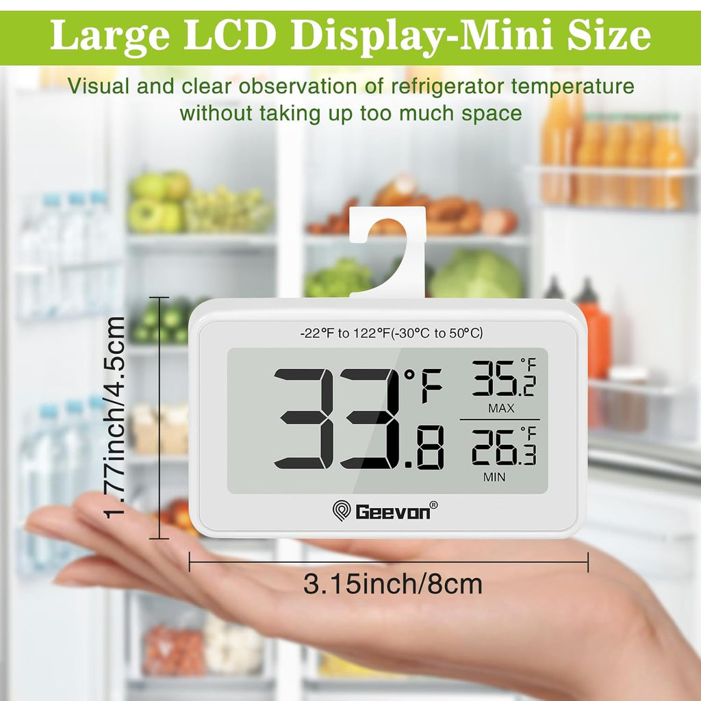 Geevon 2 Pack Refrigerator Thermometer Digital Fridge Thermometer IP65 Waterproof with Large LCD Display,Max/Min Record Function,Magnetic Back,for Fridge,Freezer Scenarios