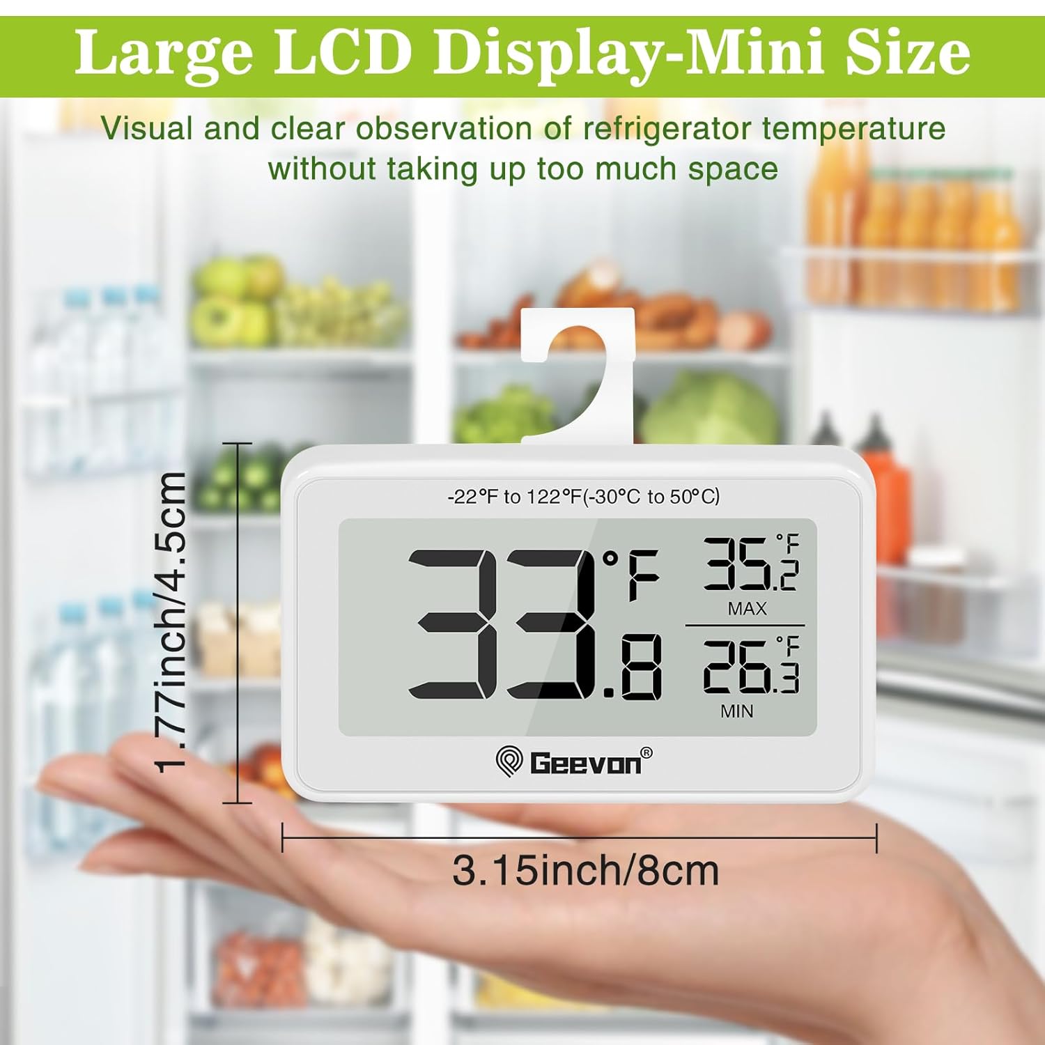 Geevon 2 Pack Refrigerator Thermometer Digital Fridge Thermometer IP65 Waterproof with Large LCD Display,Max/Min Record Function,Magnetic Back,for Fridge,Freezer Scenarios