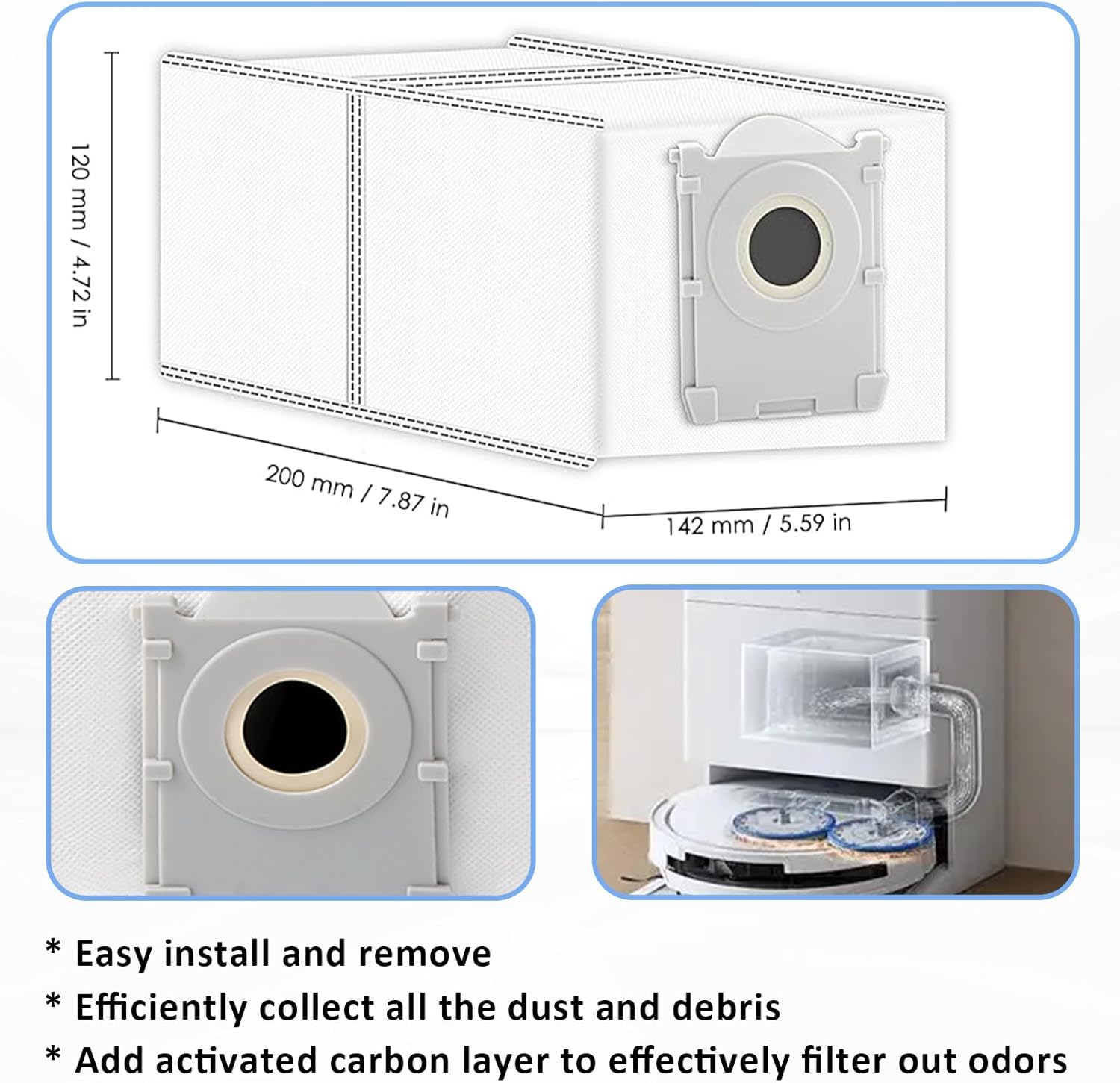 Replacement Parts for ECOVACS DEEBOT T50 Pro Omni/ T50 Omni/ T50 Pro, Accessories including 1 Main Brush, 6 Mop Pads, 4 Dust Bags, 4 HEPA Filters, 4 Side Brushes, 1 Cleaning Tool