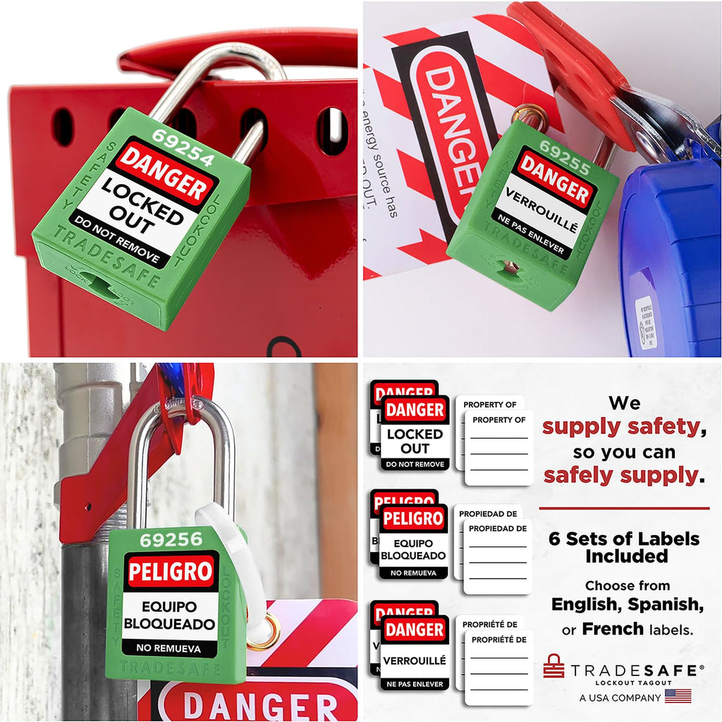 TRADESAFE Lockout Tagout Locks Set - 7 Green Loto Locks, Lockout Locks Keyed Different, 2 Keys Per Lock, OSHA Compliant Lock Out Tag Out Padlocks, Safety Padlocks for Electrical Lockout Tag Out Kits