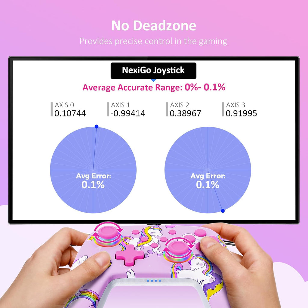 NexiGo Wireless Controller (No Deadzone) for Switch 2 and Switch, Bluetooth Controllers for Nintendo Switch with Vibration, Motion, Turbo and LED Light (Pink Unicorn)