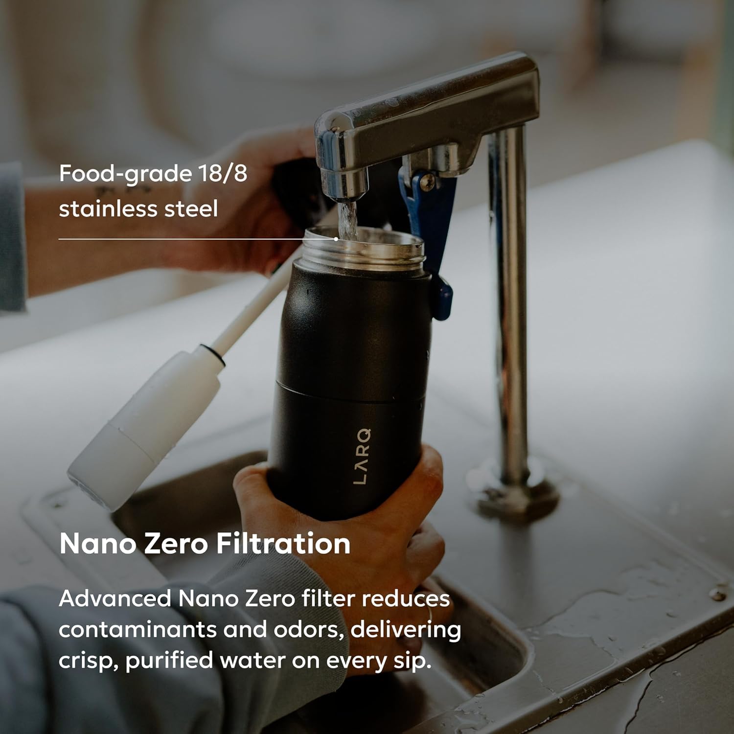 LARQ Bottle PureVis 2 - UV Water Purifier with Self-Cleaning, App Hydration Tracking, Filter Straw, Detachable Handle, Double-Wall Insulated