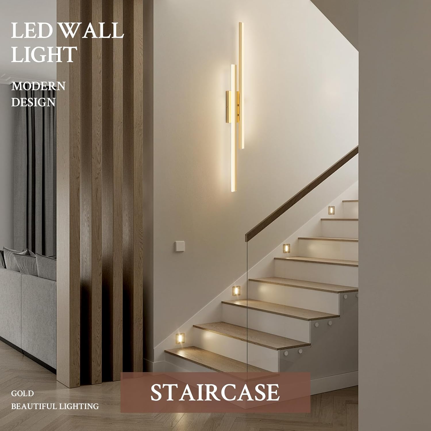LED Wall Sconce Gold Modern Remote Wall Light Fixtures for Living Room, Dimmable LED Vanity Light Indoor Remote Wall Sconce for Bedside Bedroom Bathroom Dining Room, 39.4inch 1 Pack