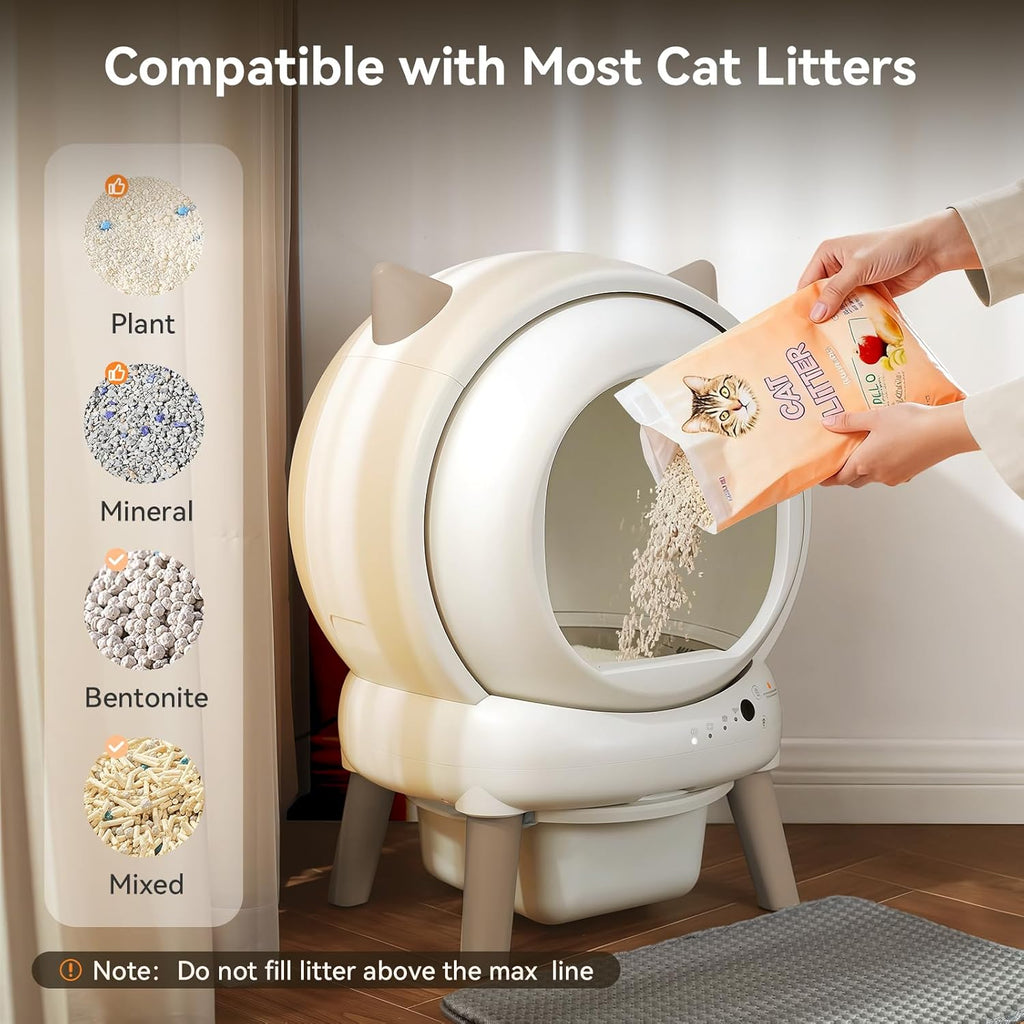 Self Cleaning Litter Box - E2 Automatic Cat Litter Box Large Smart Self Cleaning Robot for Cats, Double Safety Protection, App Control, 2 Roll Garbage Bags & Mat