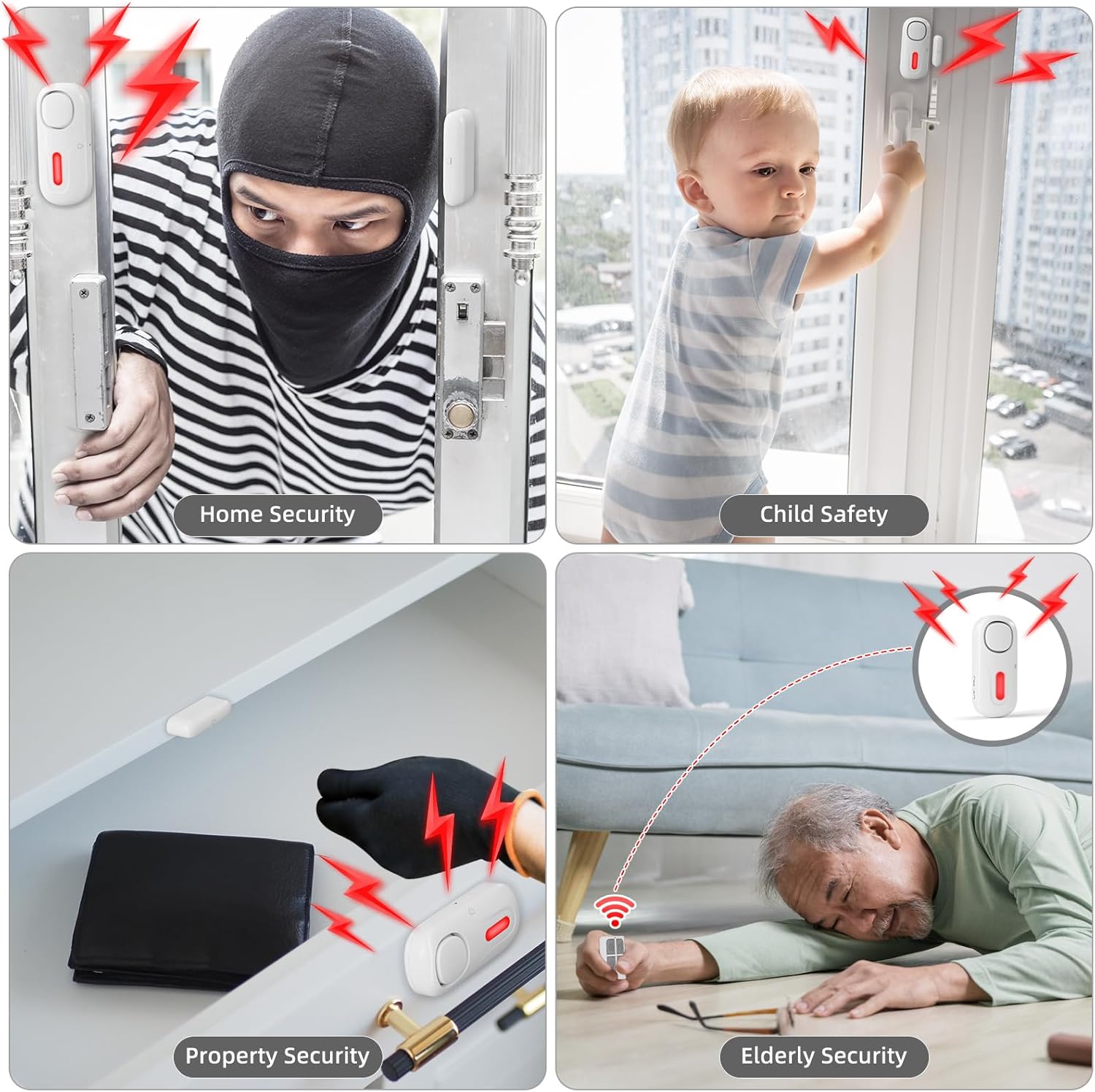 Door Alarms for Kids Safety, 120dB Wireless Window Security Sensor with 600ft Remote Range, Home Intruder Alert System with SOS Button, 2-Level Adjustable Volume for Pool, Dementia, Apartment, 2 Pack