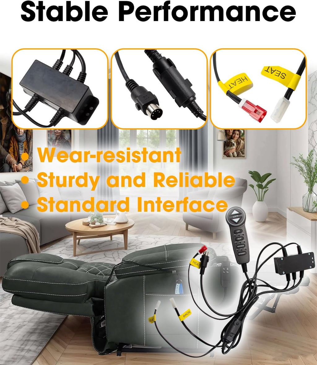 Lift Chair Prong Hand Control Remote Replace MLSK55-A1 Fit for Okin Catnapper Mulin Dewert Limoss Kaidi, with 6 Function Keys 5 Pin and Junction Box