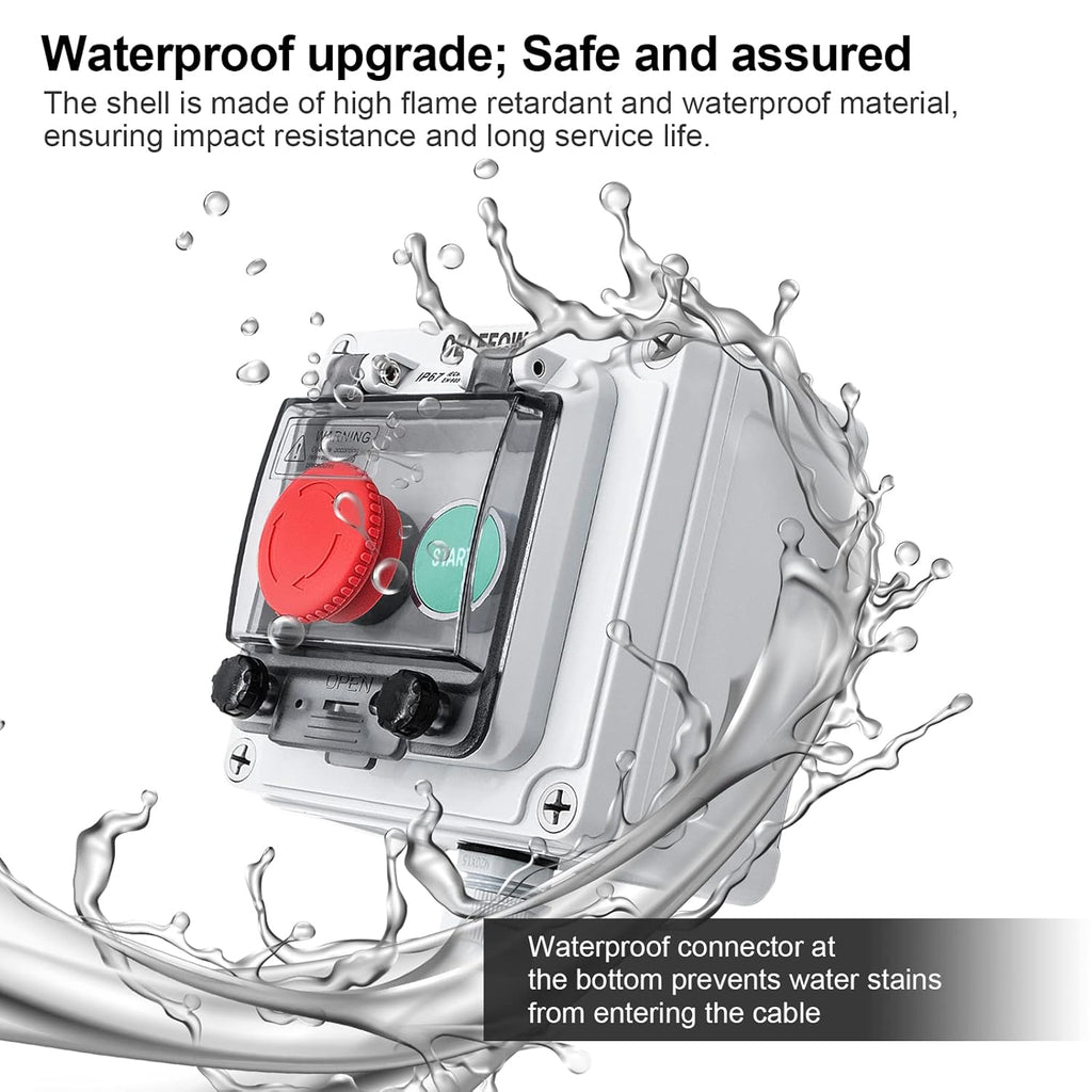 IP67 Outdoor Waterproof Box 2 Push Button (Letter) Emergency Stop Button Momentary Push Button Button with Protective Cover Anti-misoperation Switch(AC/DC 6A-110V/3A-240V/2.5A-380V)