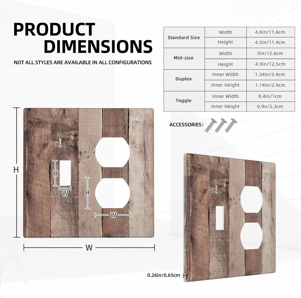 Wallplates Retro Wood Brown Farmhouse Barn Wooden 1 Toggle 1 Duplex Switch Plate Electrical GFCI Faceplate Decorative Light Switch Covers for Farmhouse Cabin Decor