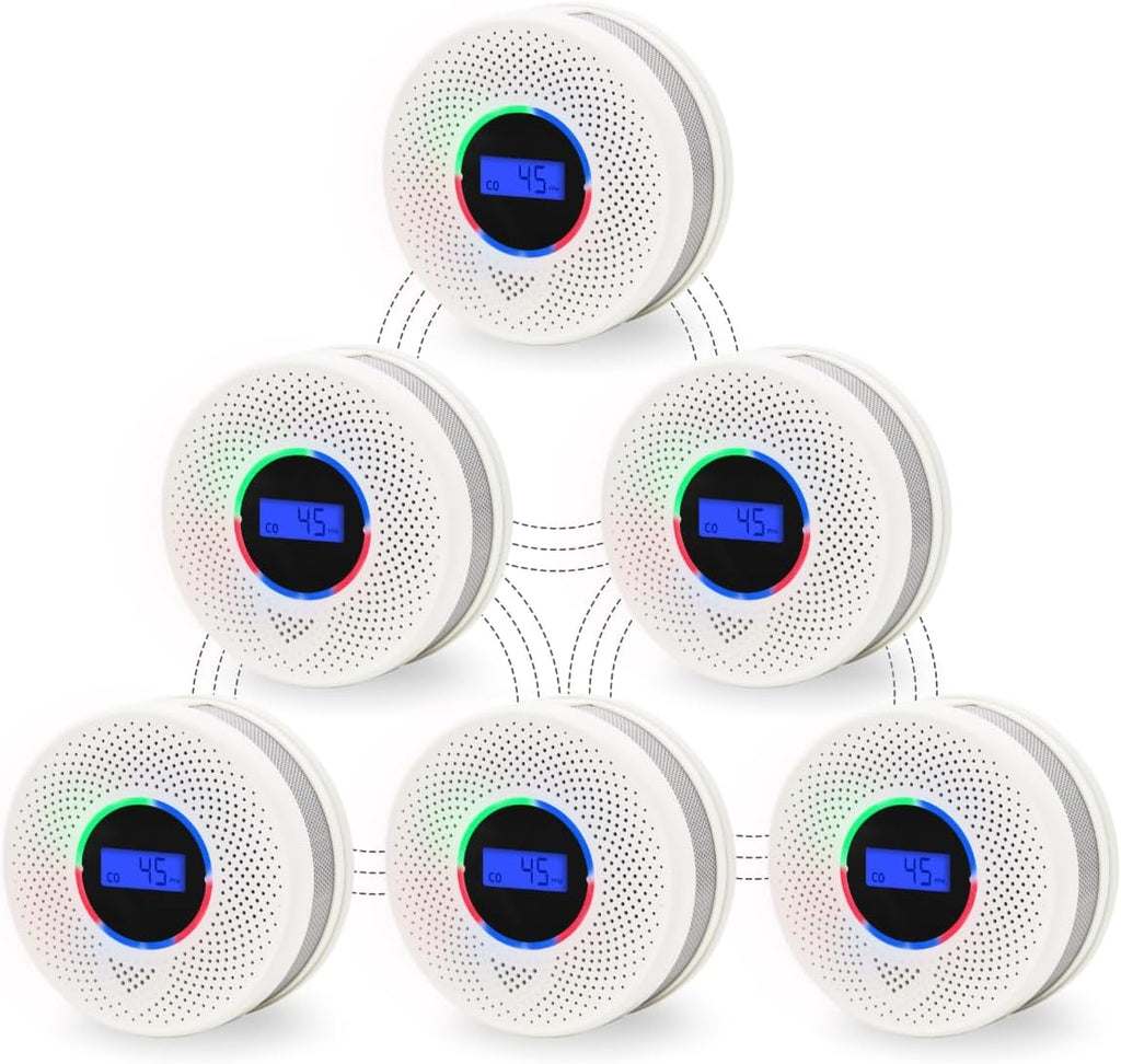 10-Year Battery Wireless Interconnected Smoke and Carbon Monoxide Detector, Smart Interlink Smoke CO Alarm with Digital Display, Fire and CO Combo Alarm for Home (6 Pack)