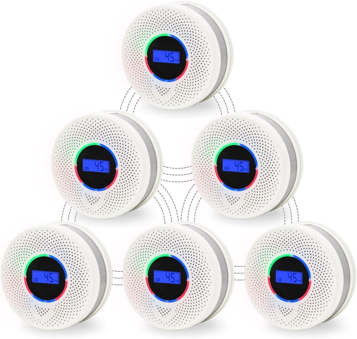 10-Year Battery Wireless Interconnected Smoke and Carbon Monoxide Detector, Smart Interlink Smoke CO Alarm with Digital Display, Fire and CO Combo Alarm for Home (6 Pack)