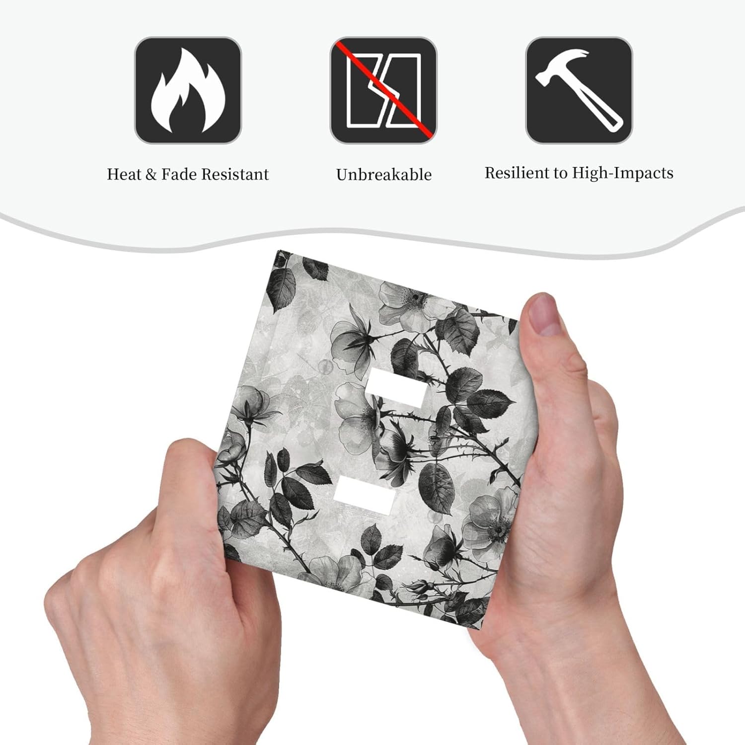 Decorative Switch Plates Black Breezy Watercolor Garden Floral 2 Gang Double Toggle Outlet Light Switch Cover Wall Plate Electrical Faceplate for Bedroom Home Decor