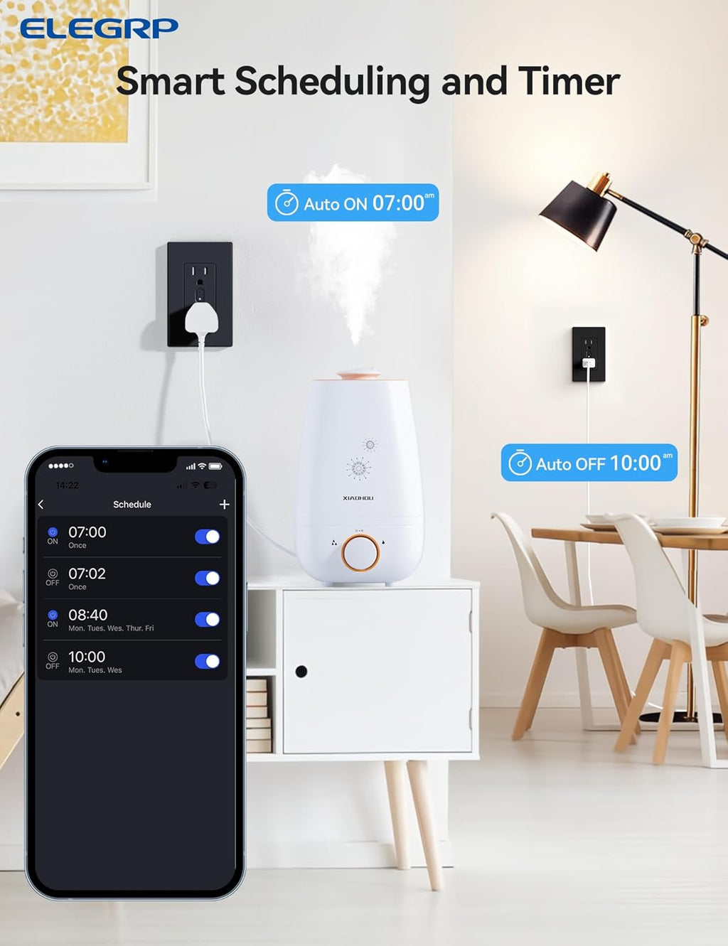 ELEGRP Smart Plug, Smart in-Wall Outlet Compatible with Alexa and Google Assistant, 2.4GHz Wi-Fi Smart Receptacle with Energy Monitoring, No Hub Required, UL Listed, Black, 1 Pack