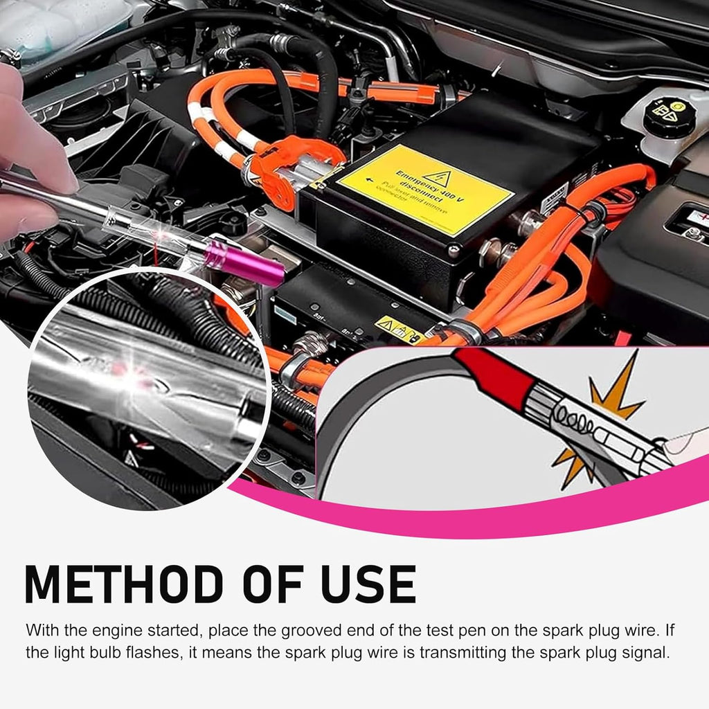 Spark Ignition Tester Pen, Non-disassembly Testing Spark Plug Tester with Wider Slotted End, Faults Diagnostic Tool with Portable Pen Clip, Universal Wires Coil Detection Tool (Transparent)