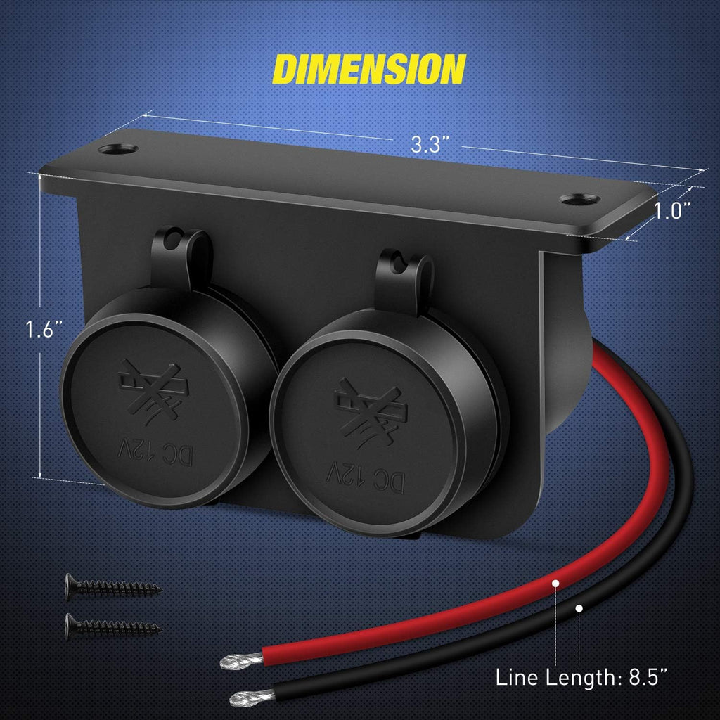 Nilight Dual Cigarette Lighter Socket 12V Lighter Power Outlet 2 Cigarette Lighter Double Plug Splitter Waterproof for GPS Dash Cam Car Marine Truck ATV RV