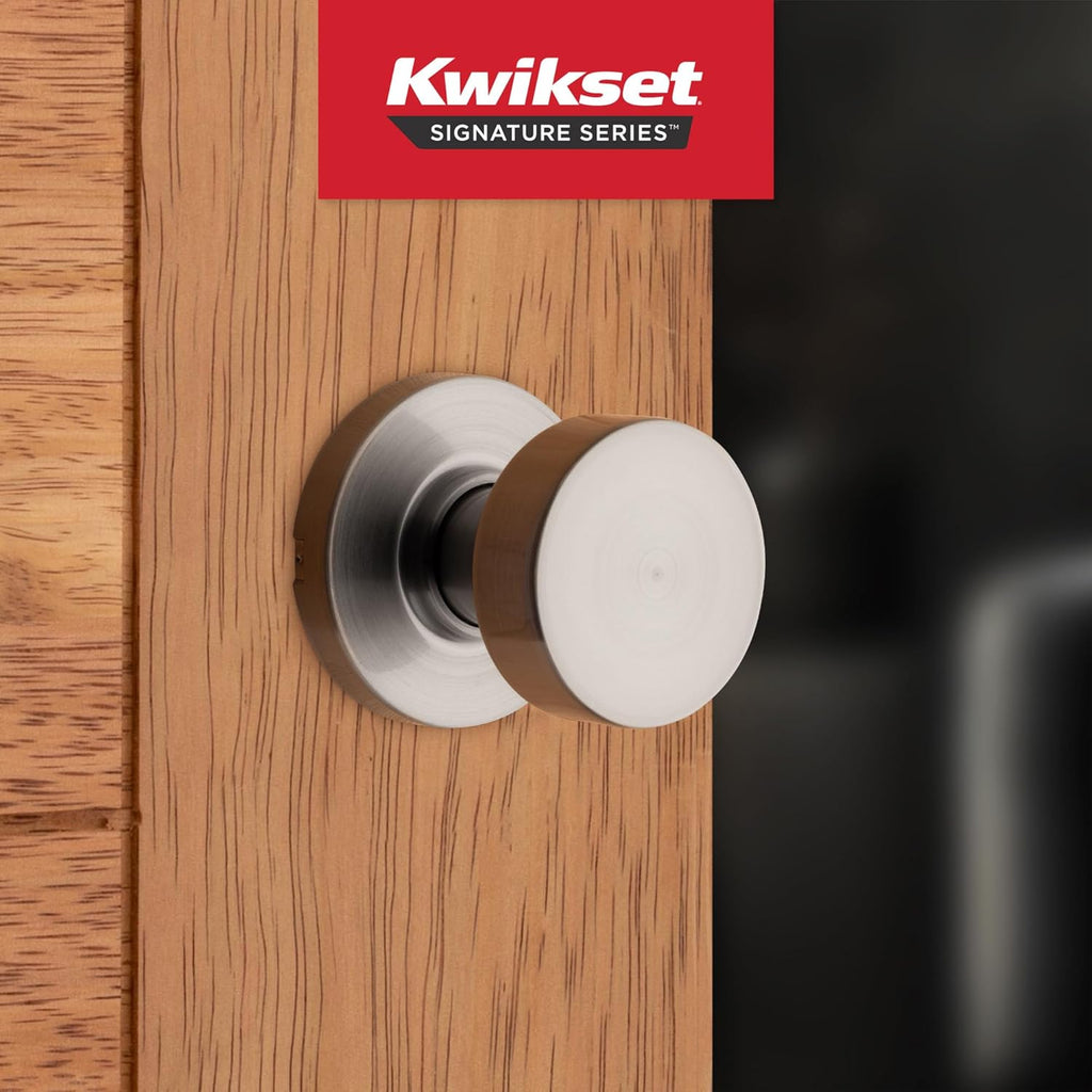 Kwikset Pismo Interior Passage Door Knob, Handle For Closet and Hallway Doors, Non-Locking Doorknob in Satin Nickel, with Microban Protection