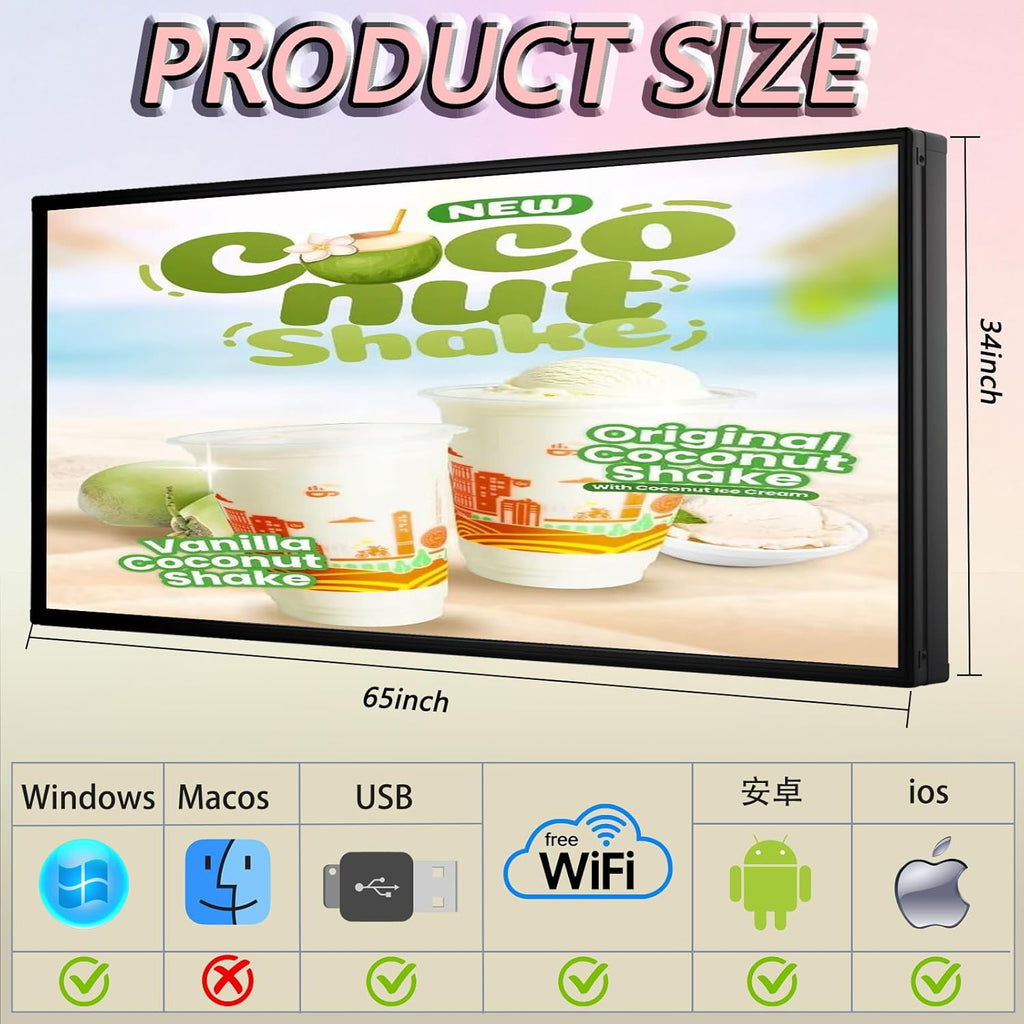 P5 Programmable Outdoor LED Business Sign 65"x34" P5 IP65 Waterproof, WiFi USB Control for Scrolling Text Image Video Advertising Display