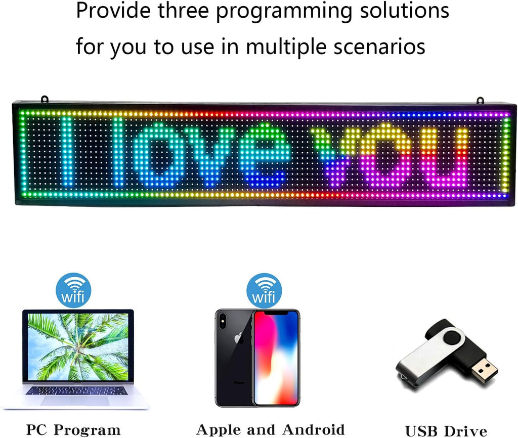 Scrolling LED Sign Programmable USB Wifi Small Indoor Outdoor Digital Bar Sign Display Stock Customizable Electronic Message Board for Business Screen Panel(39"X8")